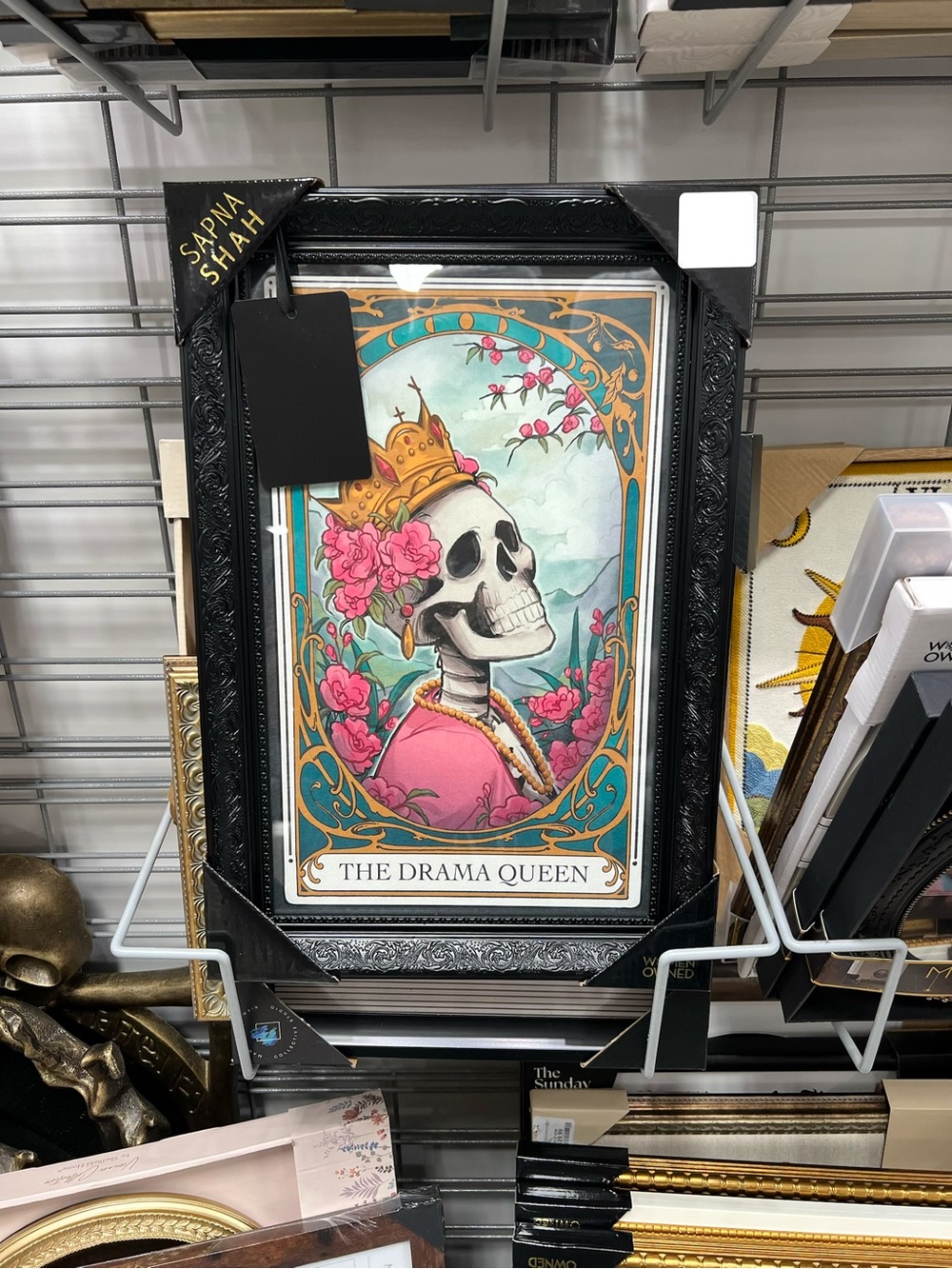 NWT Sapna Shah 'The Drama Queen' Skeleton Black Framed Halloween Gothic Wall Art